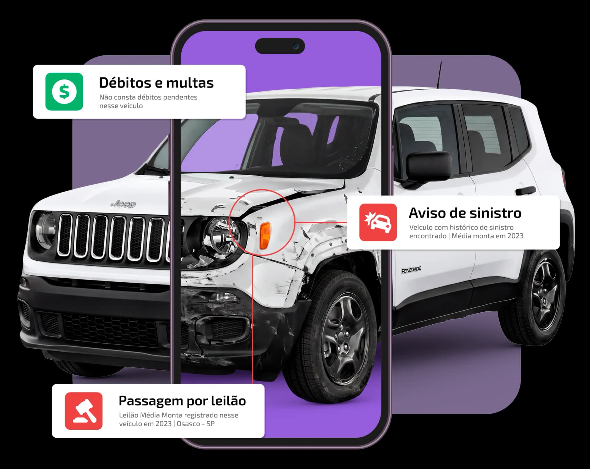 Carro com passagem por leilão, sinistros, restrições e mais 26 informações
