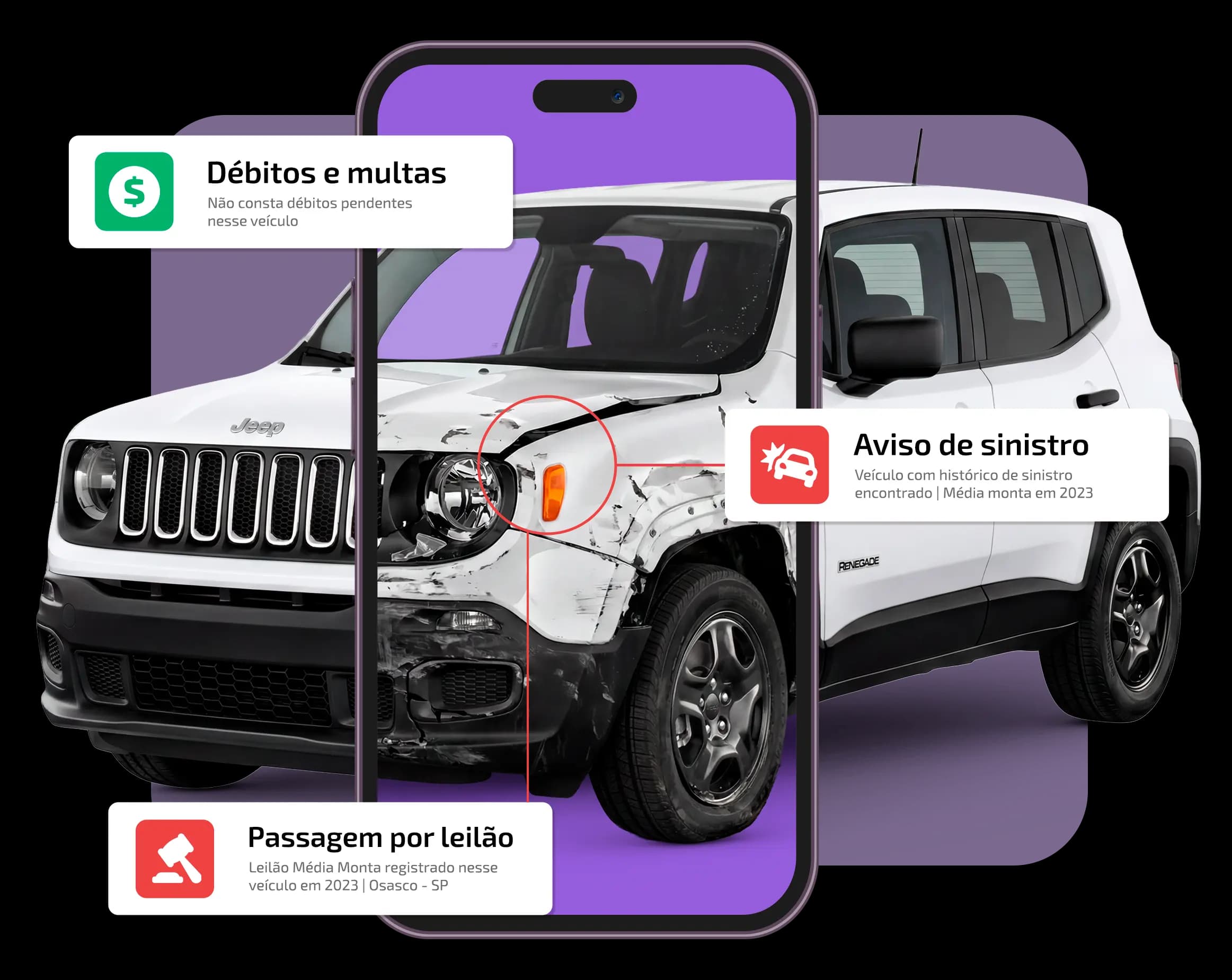 Carro com passagem por leilão, sinistros, restrições e mais 26 informações