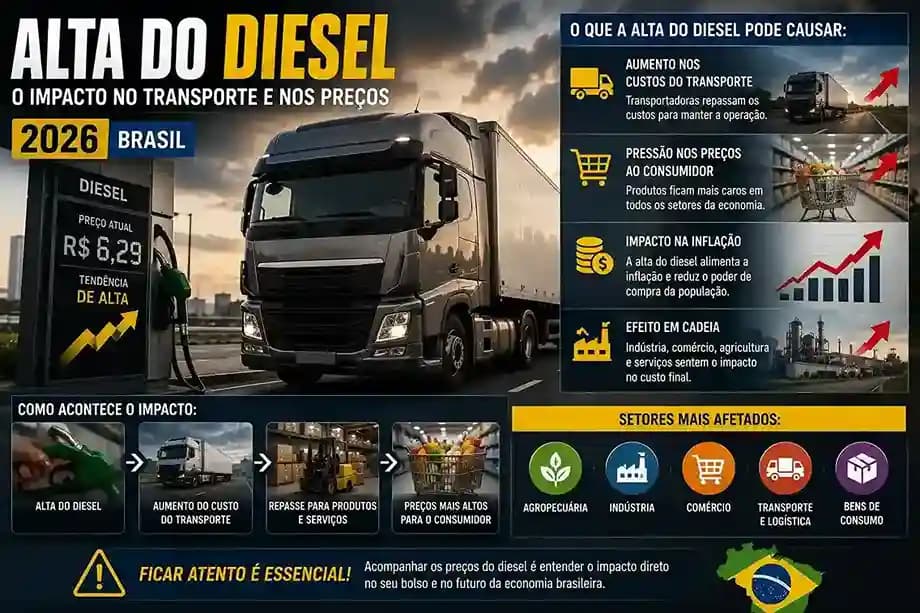 O que a alta do diesel pode causar no transporte e preços em 2026 Brasil