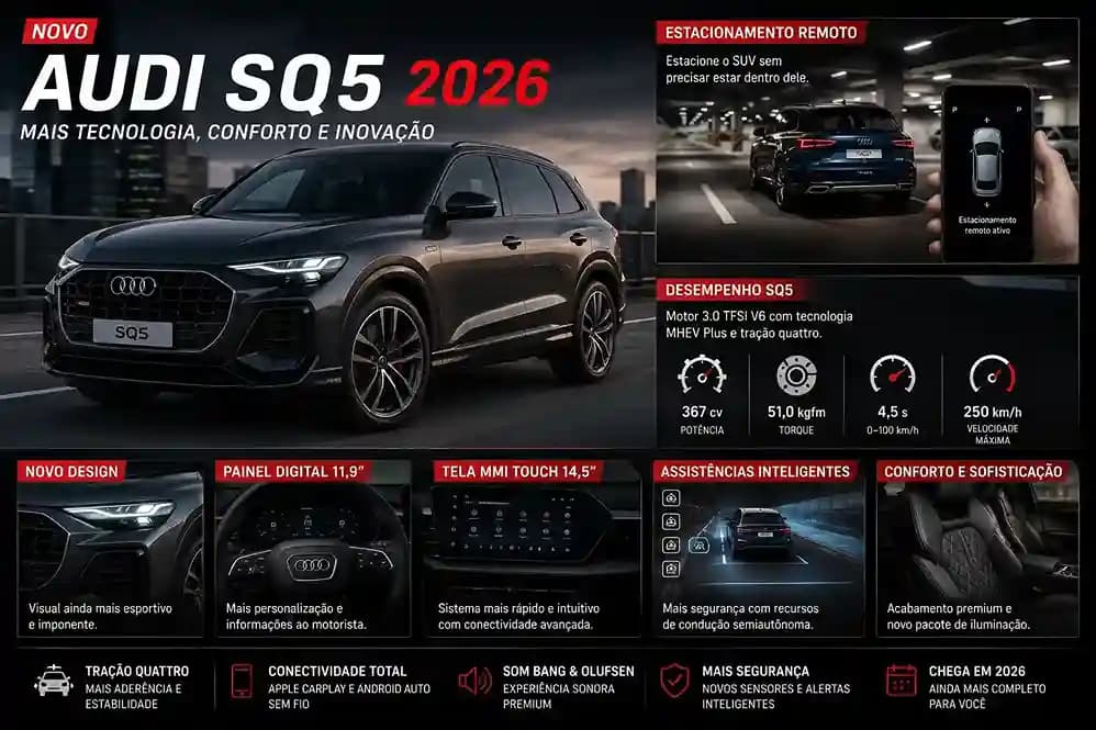 O que muda no Audi SQ5 2026: estacionamento remoto e mais tecnologia