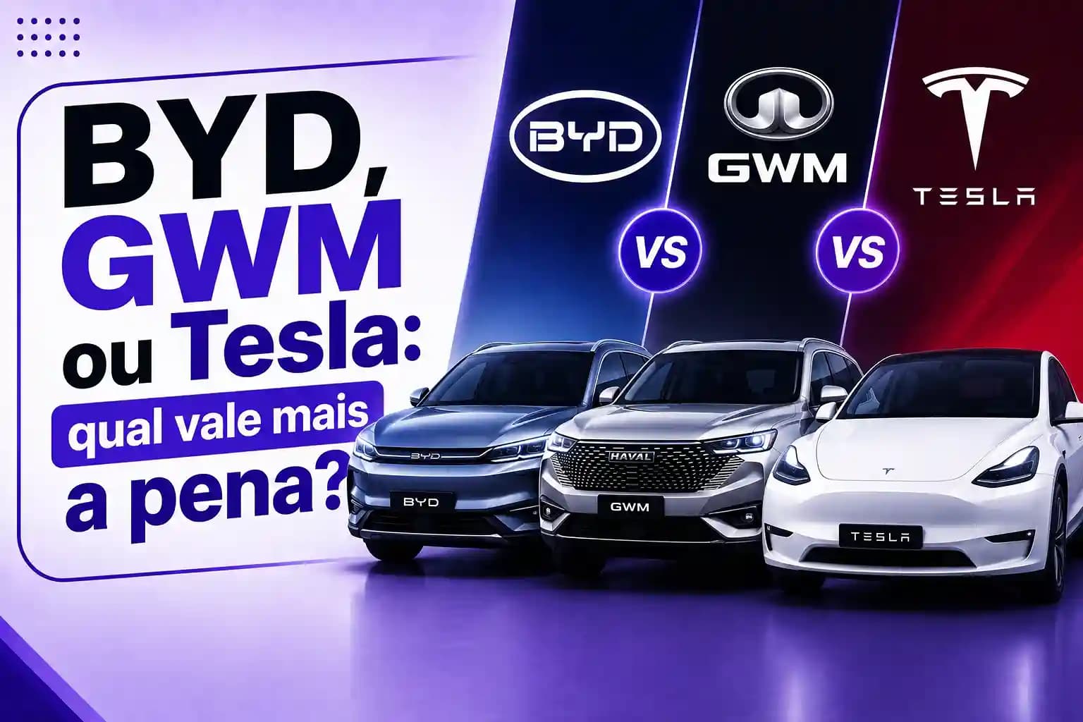 BYD, GWM ou Tesla: qual vale mais a pena comprar hoje?