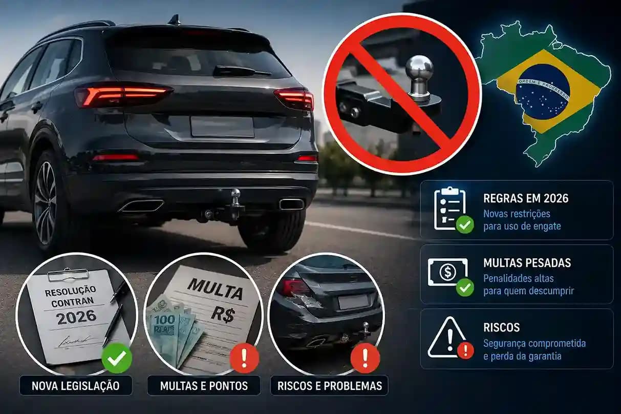 Carros proibidos de usar engate em 2026: regras, multas e riscos no Brasil