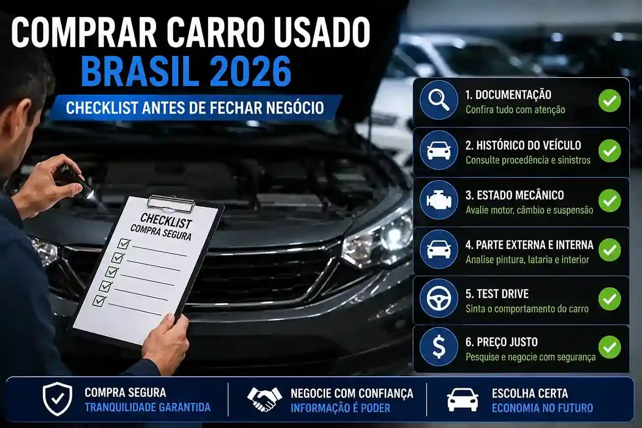Comprar carro usado Brasil 2026: checklist antes de fechar negócio