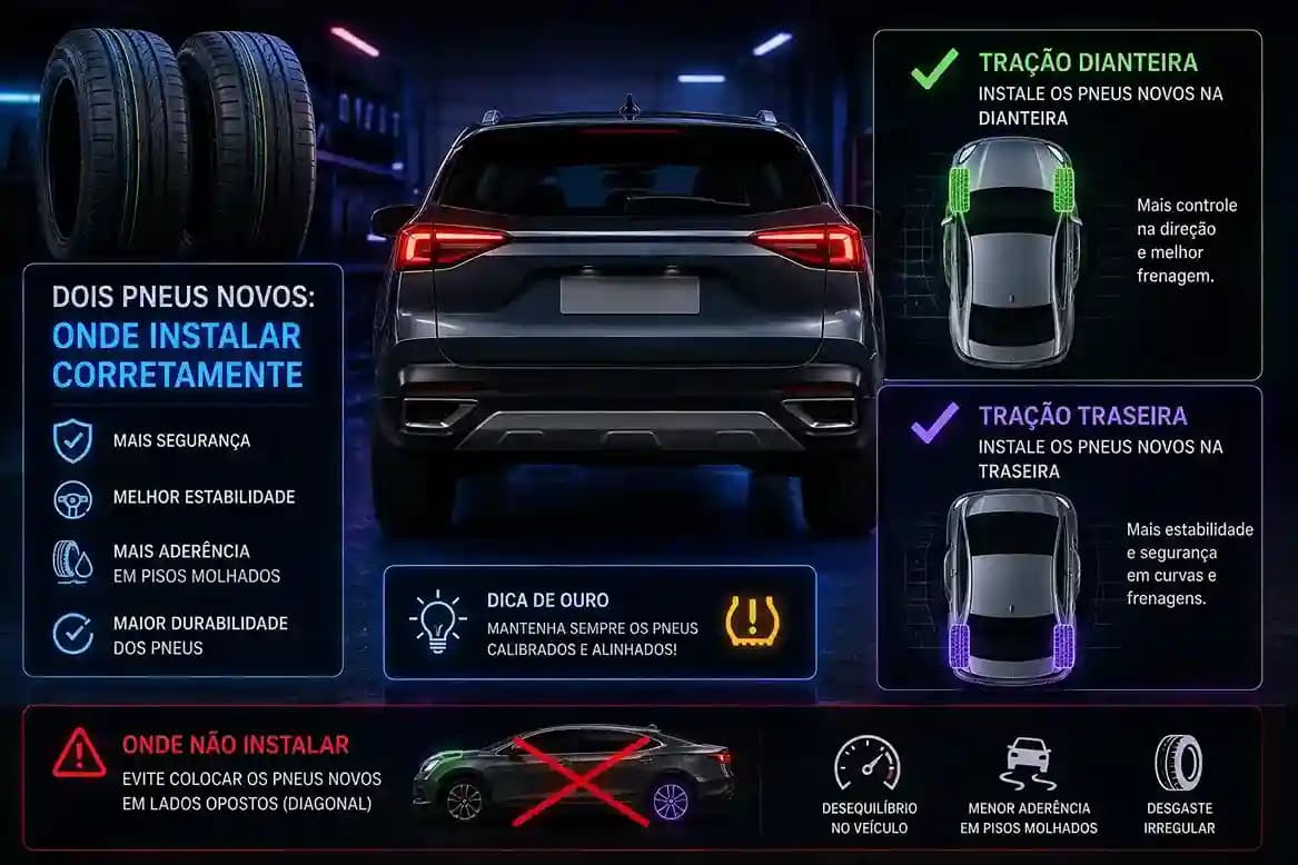 O que fazer com dois pneus novos: onde instalar corretamente em 2026 Brasil