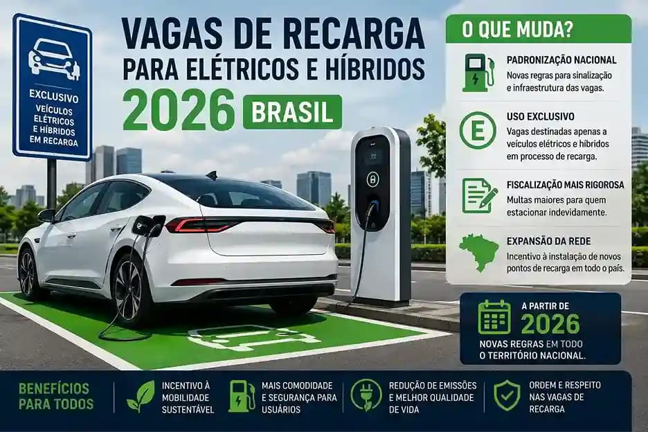 O que muda nas vagas de recarga para elétricos e híbridos em 2026 Brasil