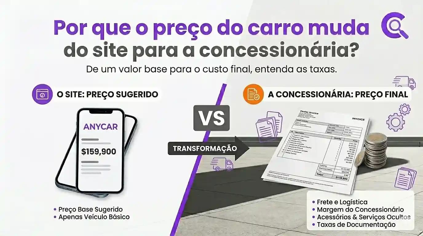 Por que o preço do carro muda do site para a concessionária?