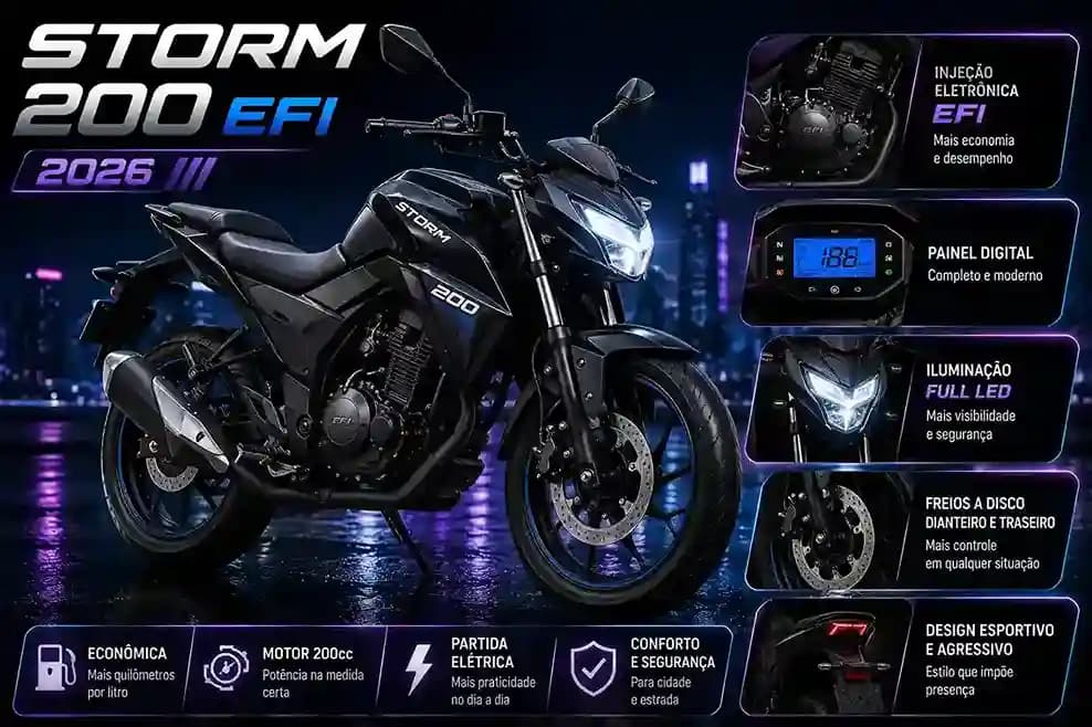 Review STORM 200 EFI 2026: moto econômica e urbana no Brasil