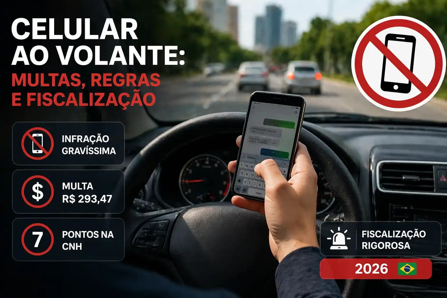 Uso de celular ao volante: multas, regras e fiscalização 2026 Brasil