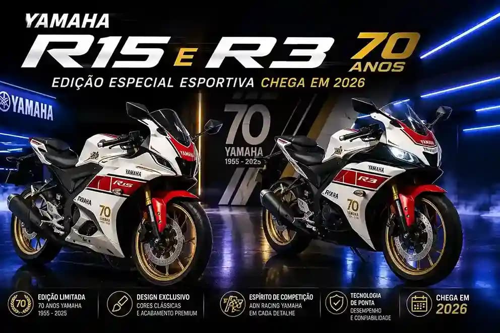 Yamaha R15 e R3 70 anos: edição especial esportiva chega em 2026