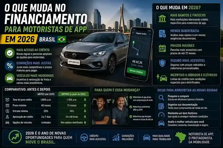 O que muda no financiamento para motoristas de app em 2026 Brasil